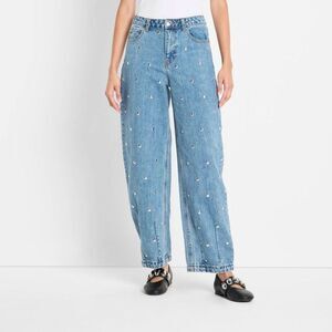 Future Collective - Women's Mid-Rise Studded Barrel Leg Jeans - Future Blue